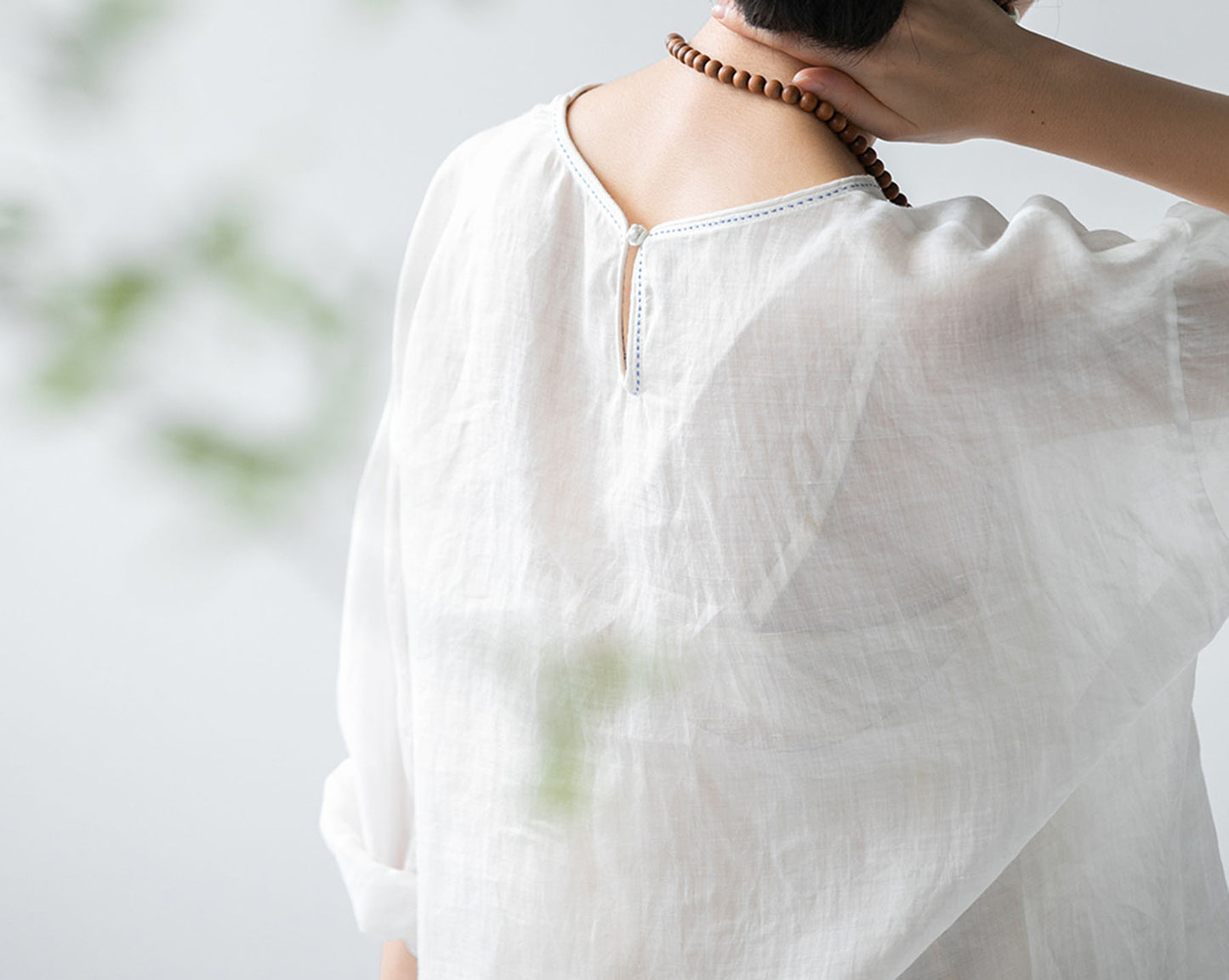 edoa High Counted Ramie 3/4 Sleeves Blouse 