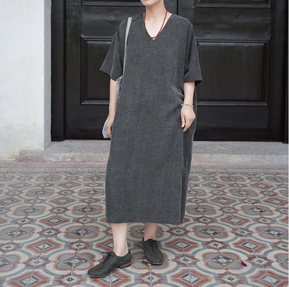 edoa Cracked Mud Silk V-neck Dress