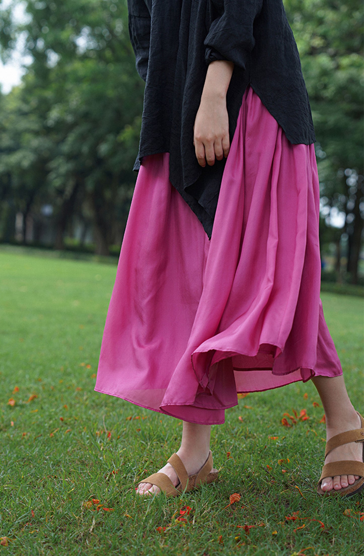 edoa Double Layer Silk Habotai A Line Skirt