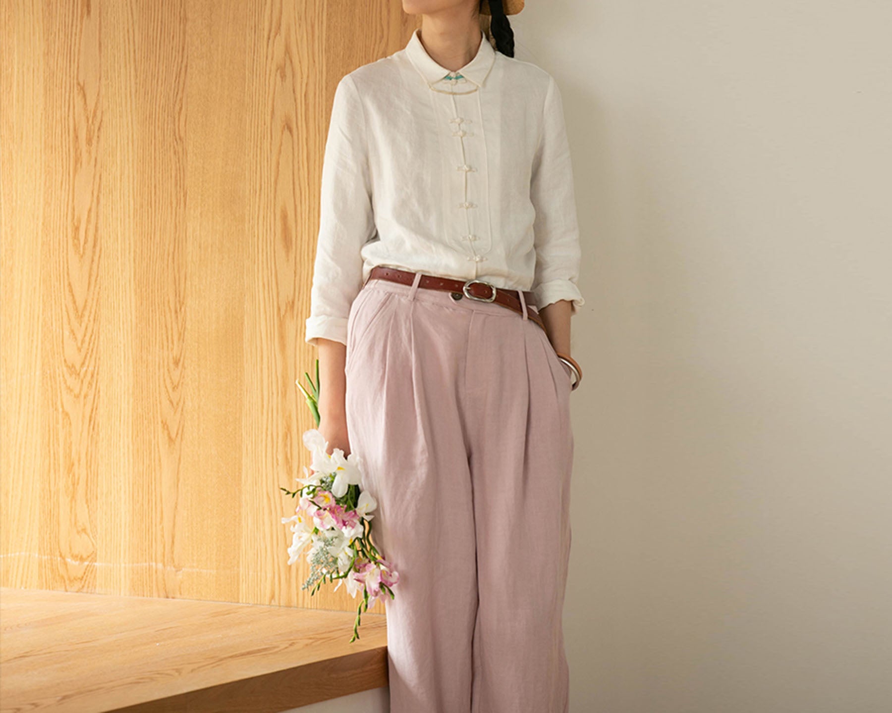edoa Washed Linen Modified Chinese Blouse