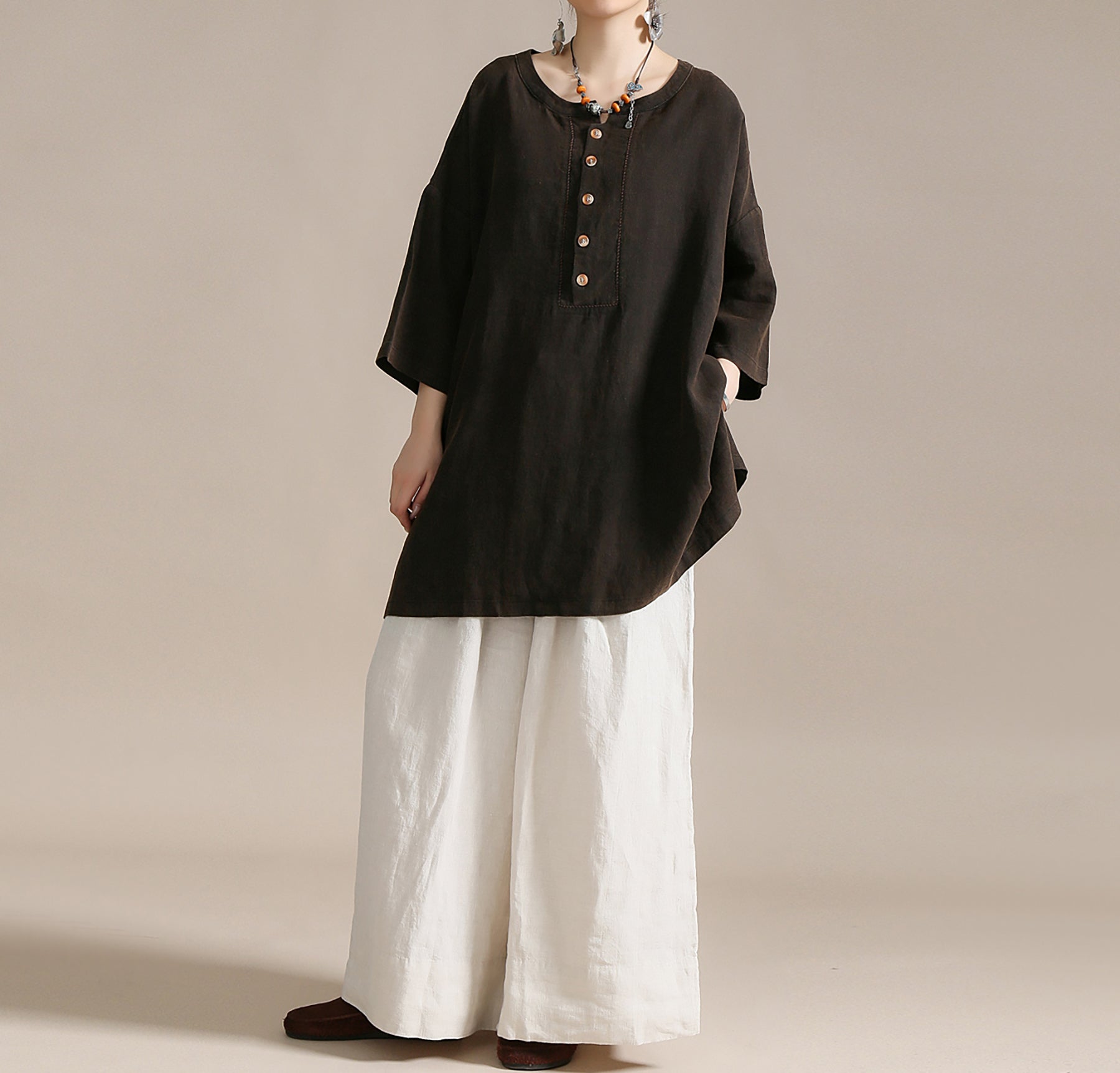 edoa Oversized Heavy Weight Natural Flax Linen Tunic