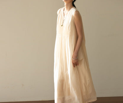 edoa High Count Cotton Pintucked Sleeveless Dress