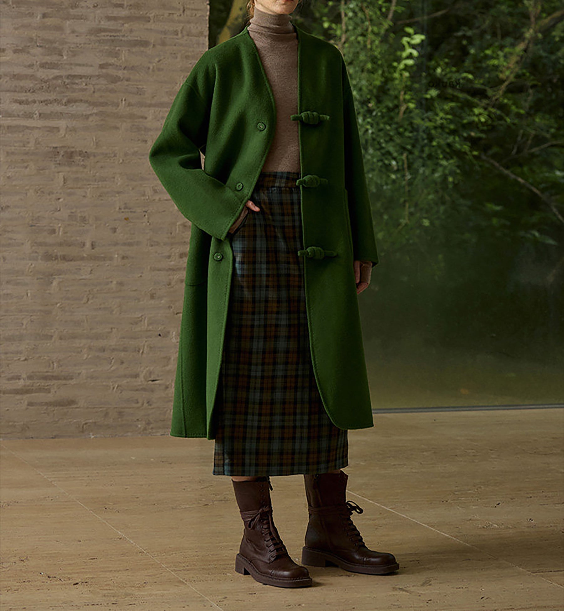 EDOA New Chinese Style Double-faced Wool Long Coat