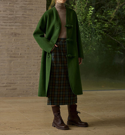 EDOA New Chinese Style Double-faced Wool Long Coat