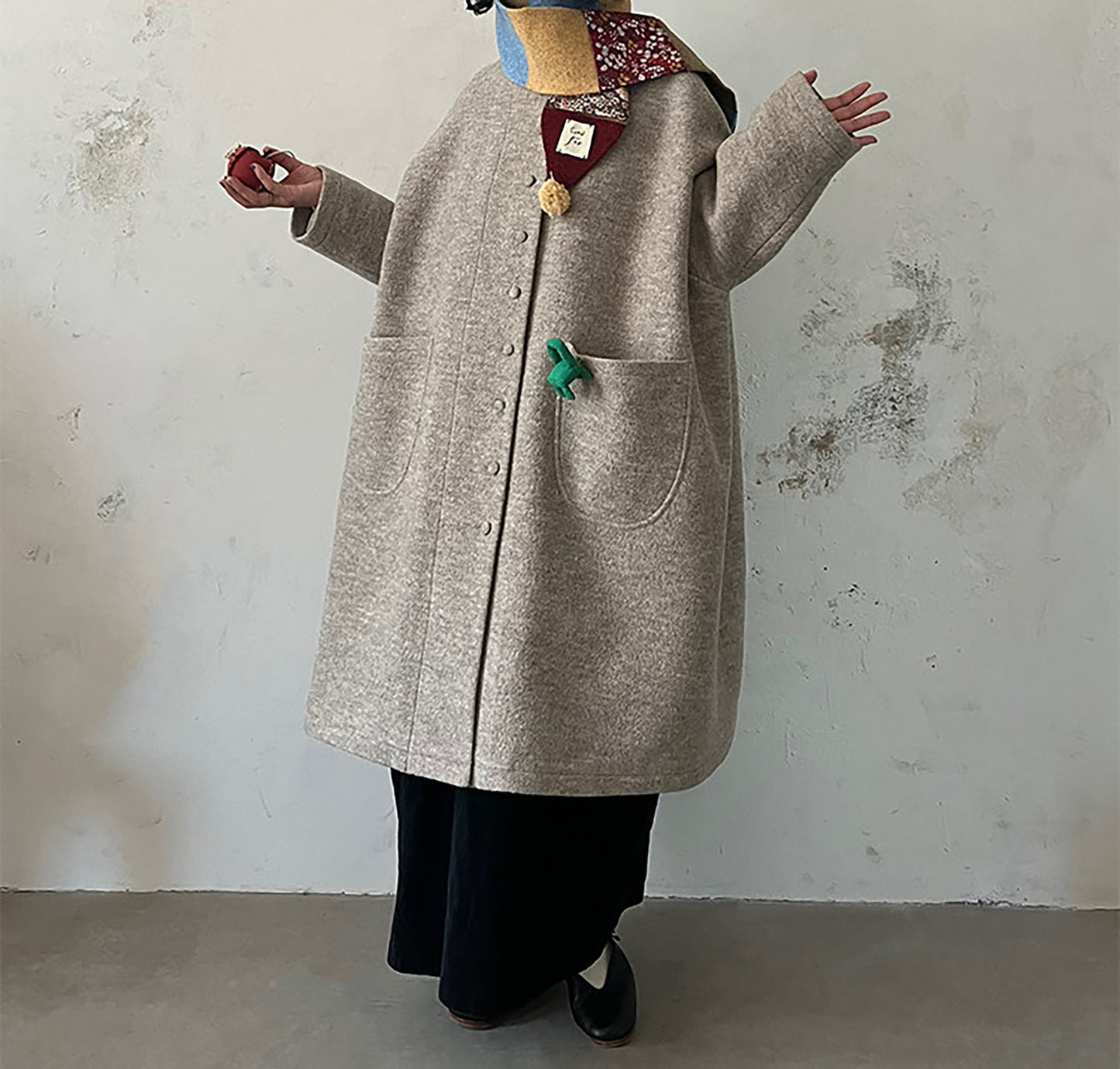 edoa Winter Boiled Wool Oversized Coat