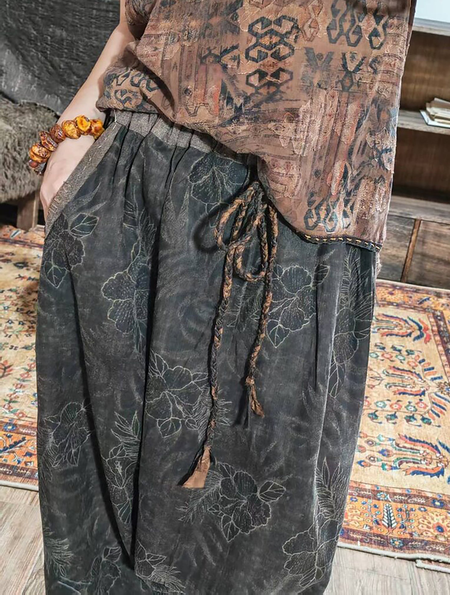 Mud Noil Silk Jacquard Harem Pants pa0170 X317