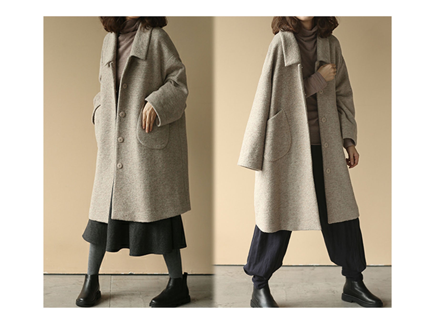 edoa Loose Boxy Boiled Wool Coat