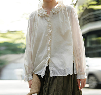 edoa Victorian Inspired Cotton Ruffle Blouse