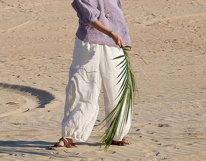 edoa White Linen Balloon Silhouette Trousers 