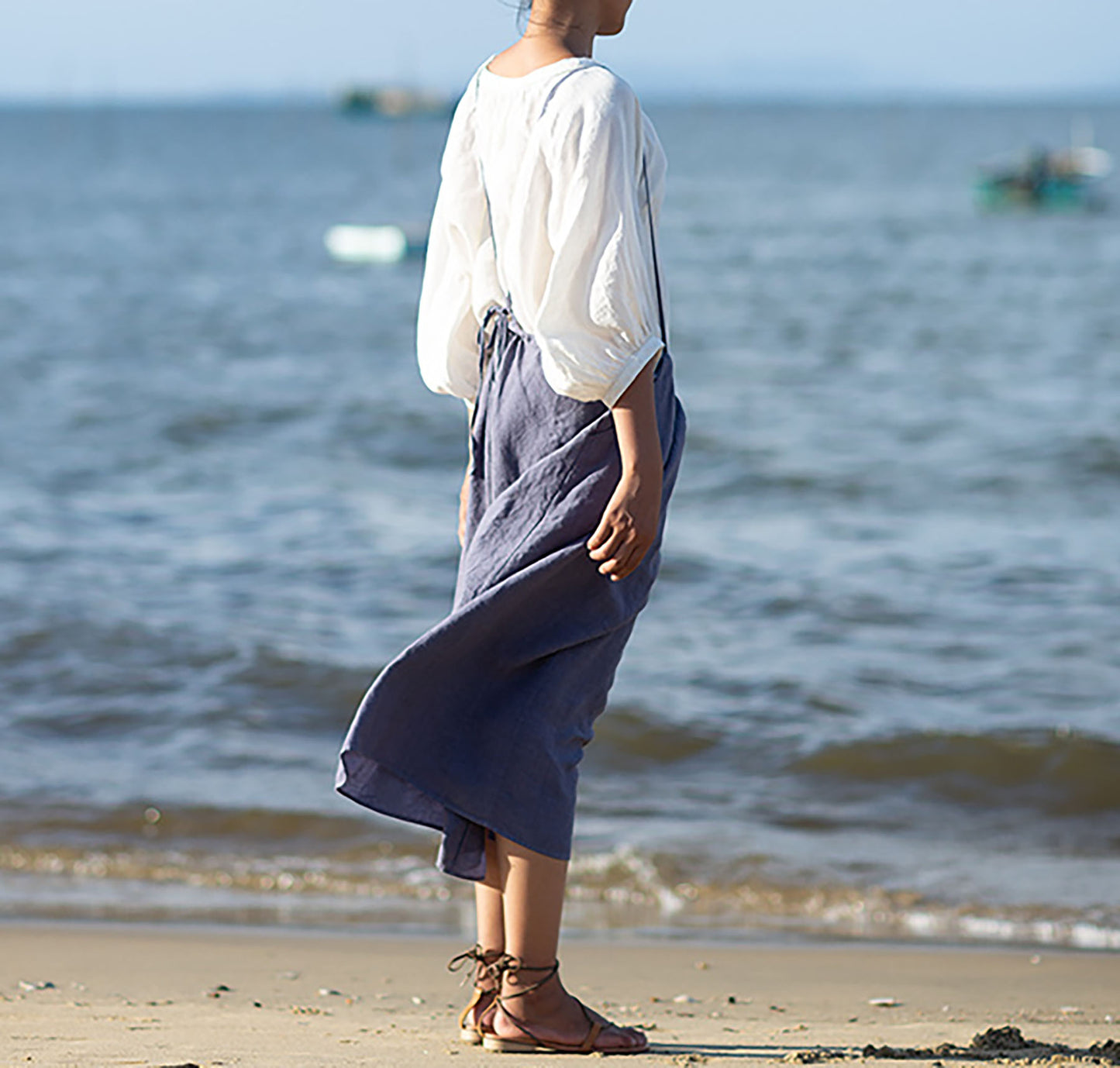edoa Washed Linen Suspender Skirt