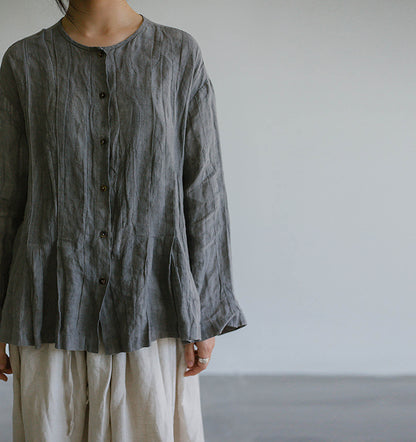 edoa Crinkled Tie Dyed Linen Pleated Shirt