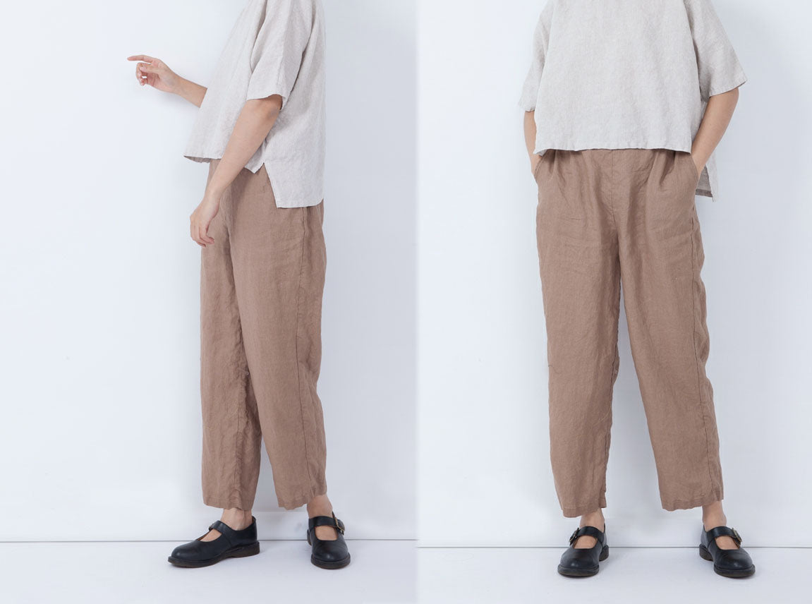 edoa Loose Fitting Linen Tapered Pants