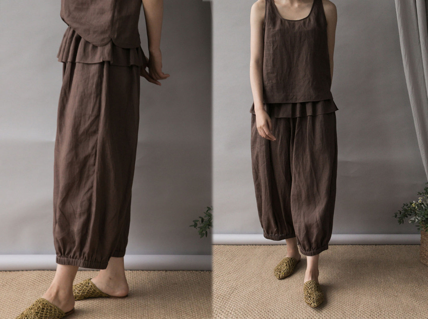 edoa Thin Ramie Lattern Pants