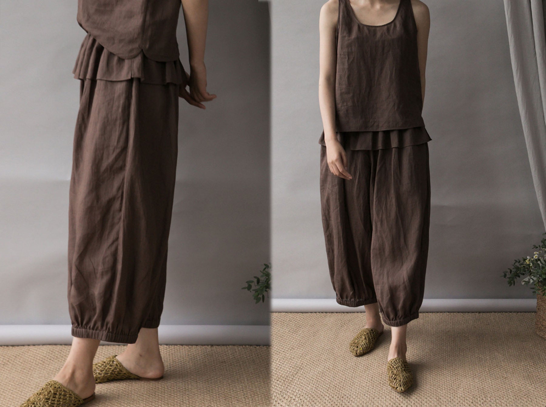 edoa Thin Ramie Lattern Pants