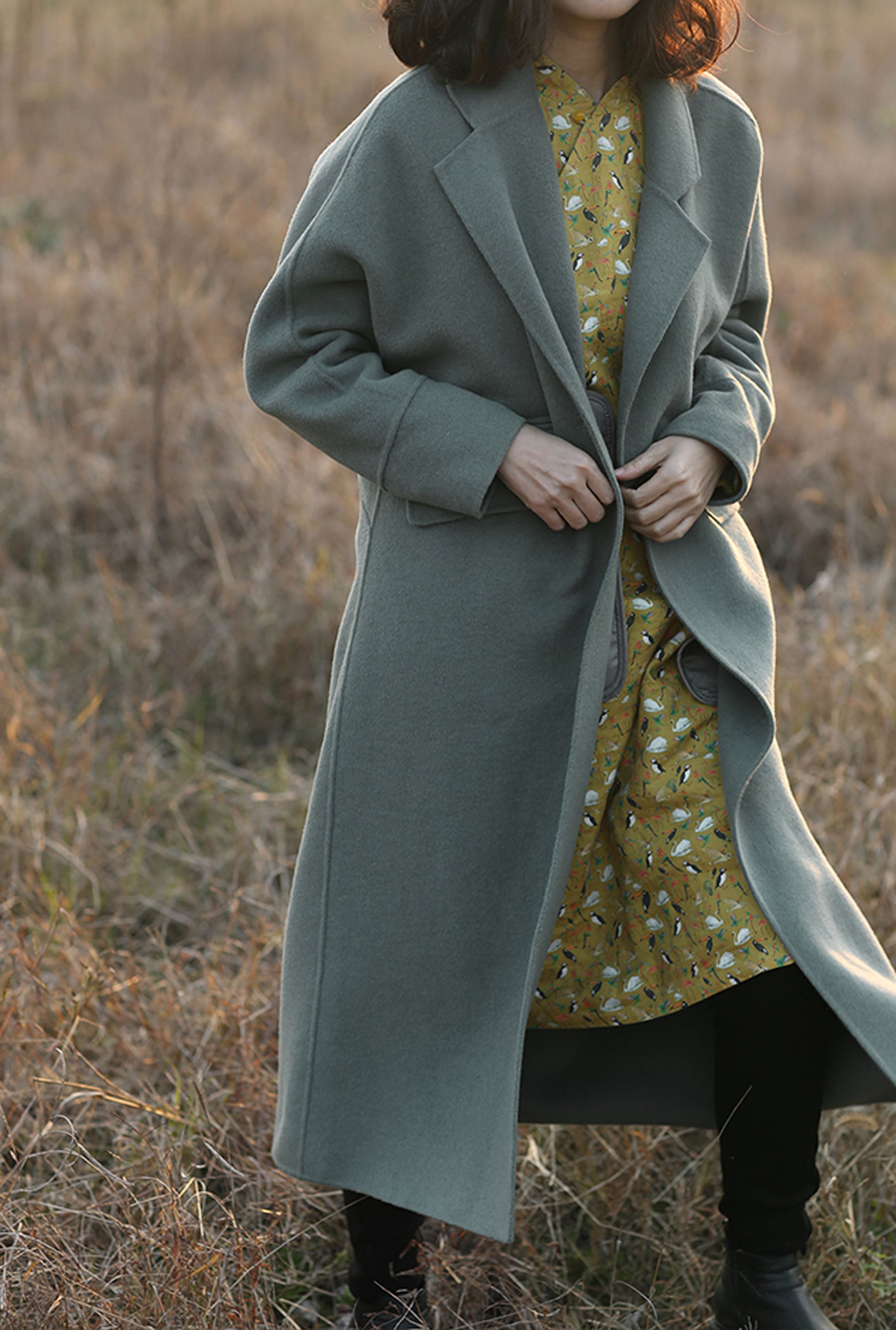 edoa Minimalist Double-faced Wool Cashmere Maxi Coat 