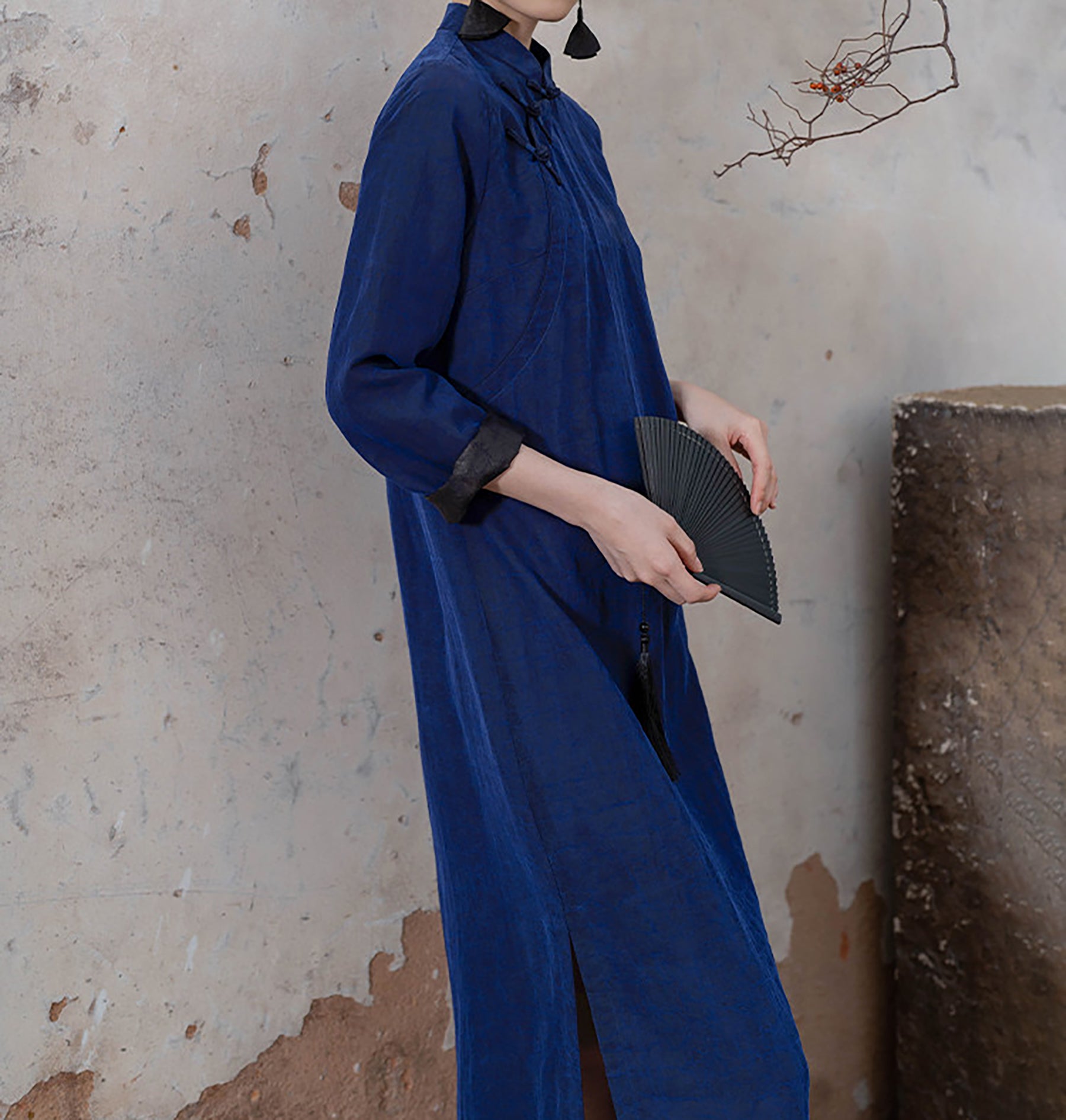 edoa Blue Mud Silk Modern Cheongsaam Dress