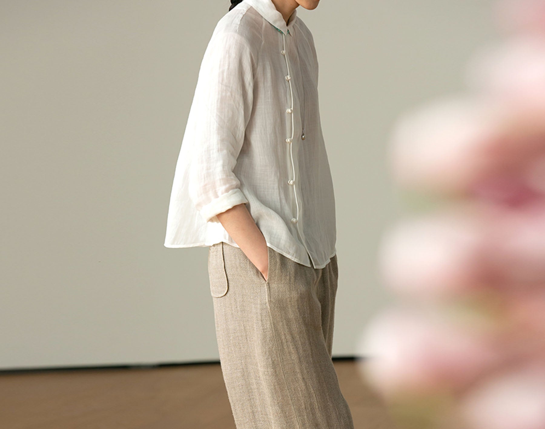 edoa High Counted Ramie Chinese Style Top
