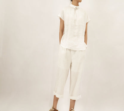 edoa High Counted French Linen White Top