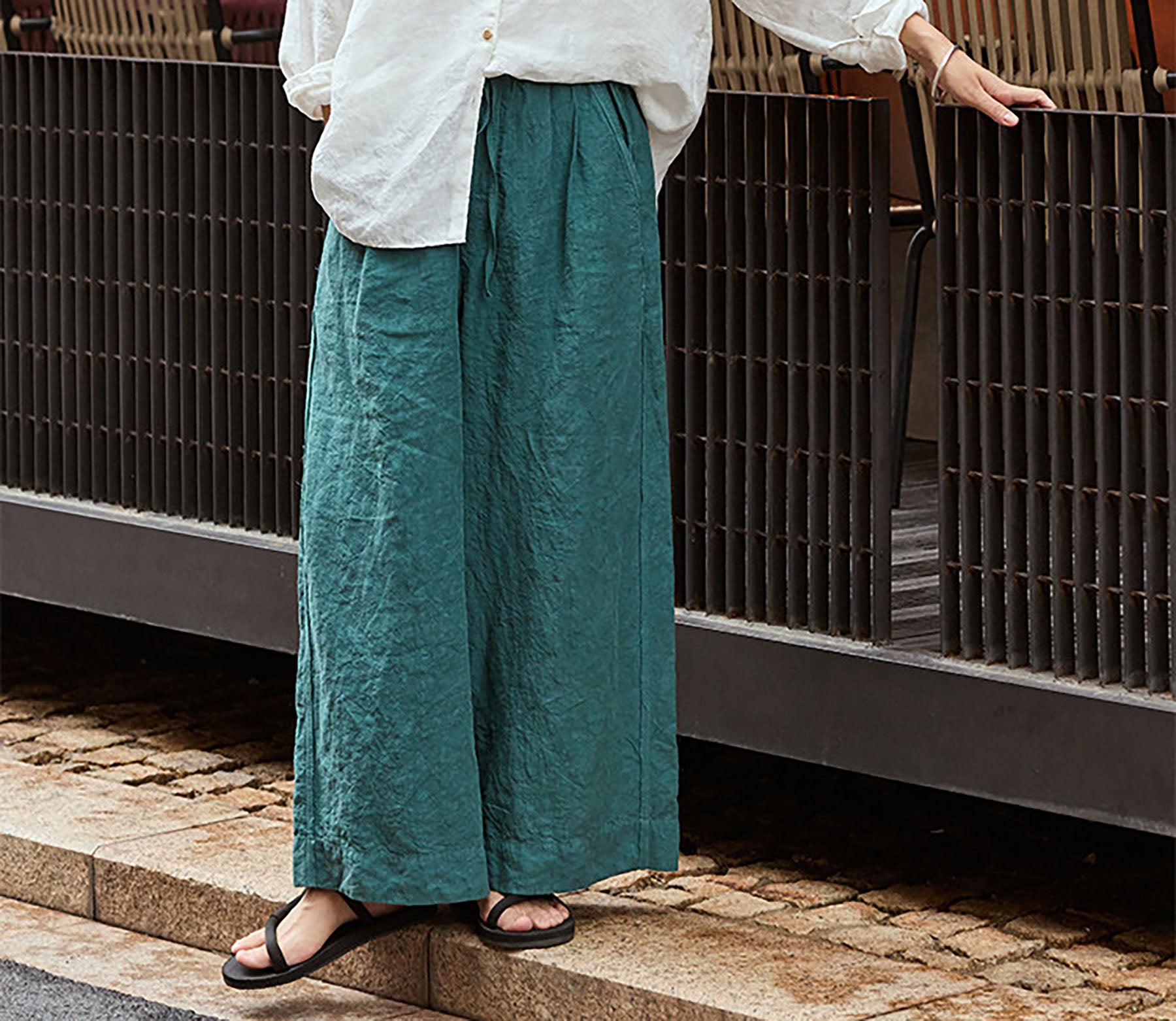 edoa Washed Linen Palazzo Pants