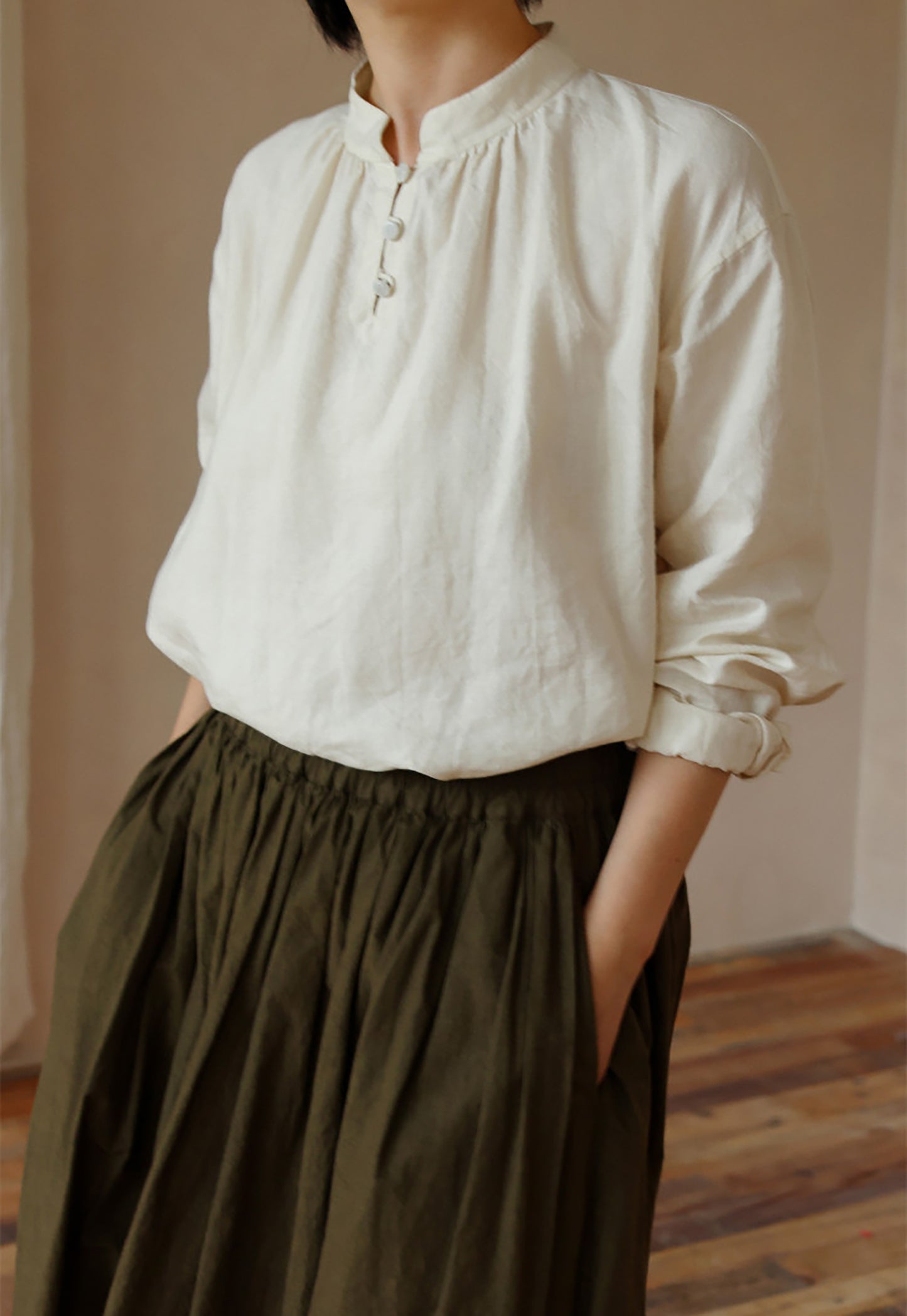 edoa Tussah Silk Linen Blend Chines Blouse