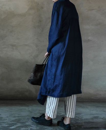 edoa Indigo-dyed Ramie Shawl Collar Coat