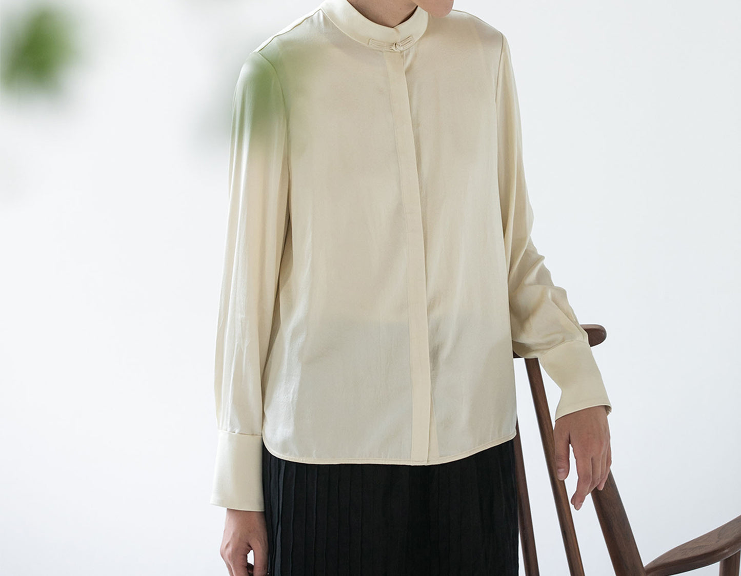 edoa Stone Washed Silk Satin Chinese Blouse 