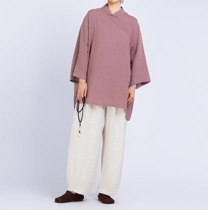 edoa Loose Heavy Weight Linen Retro Blouse