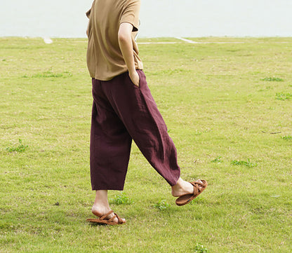 edoa Burgundy French Linen Tapered Pants