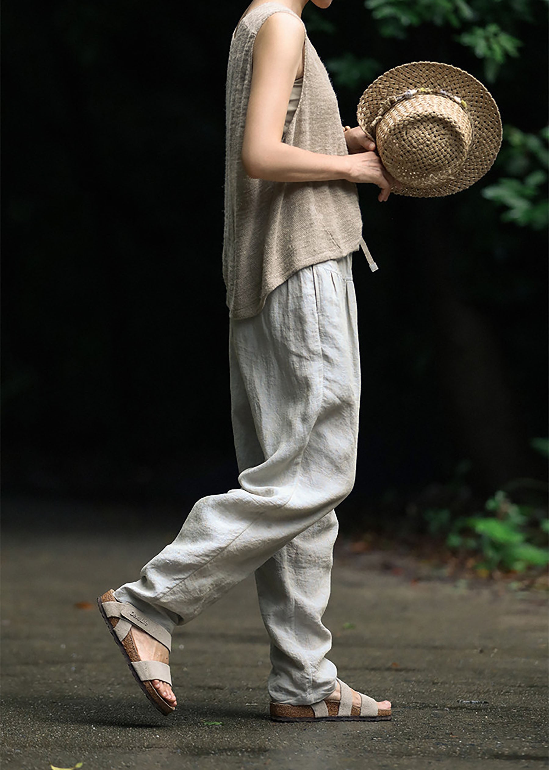 edoa Yarn Dyed French Linen Tapered Pants