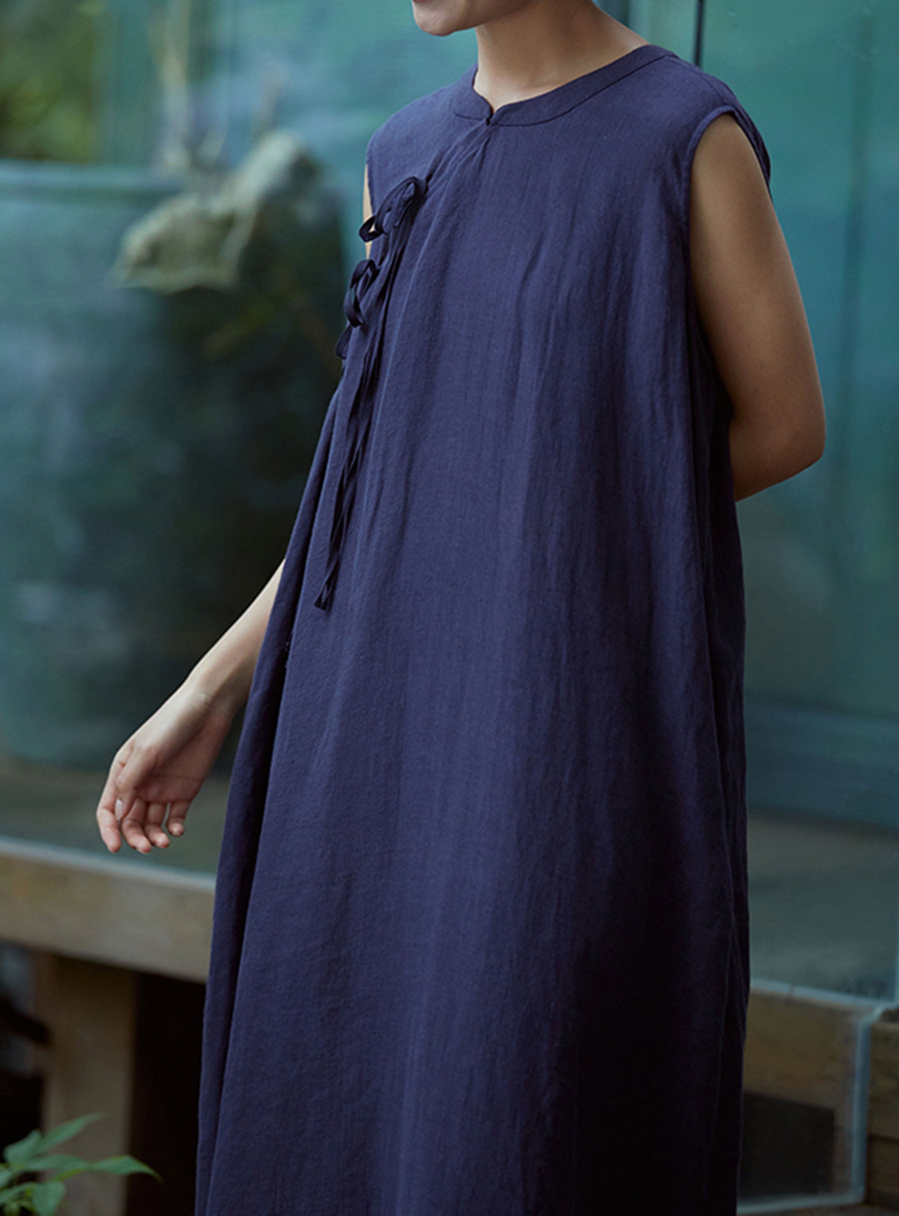 edoa Linen Sleeveless A-line Modified Qipao