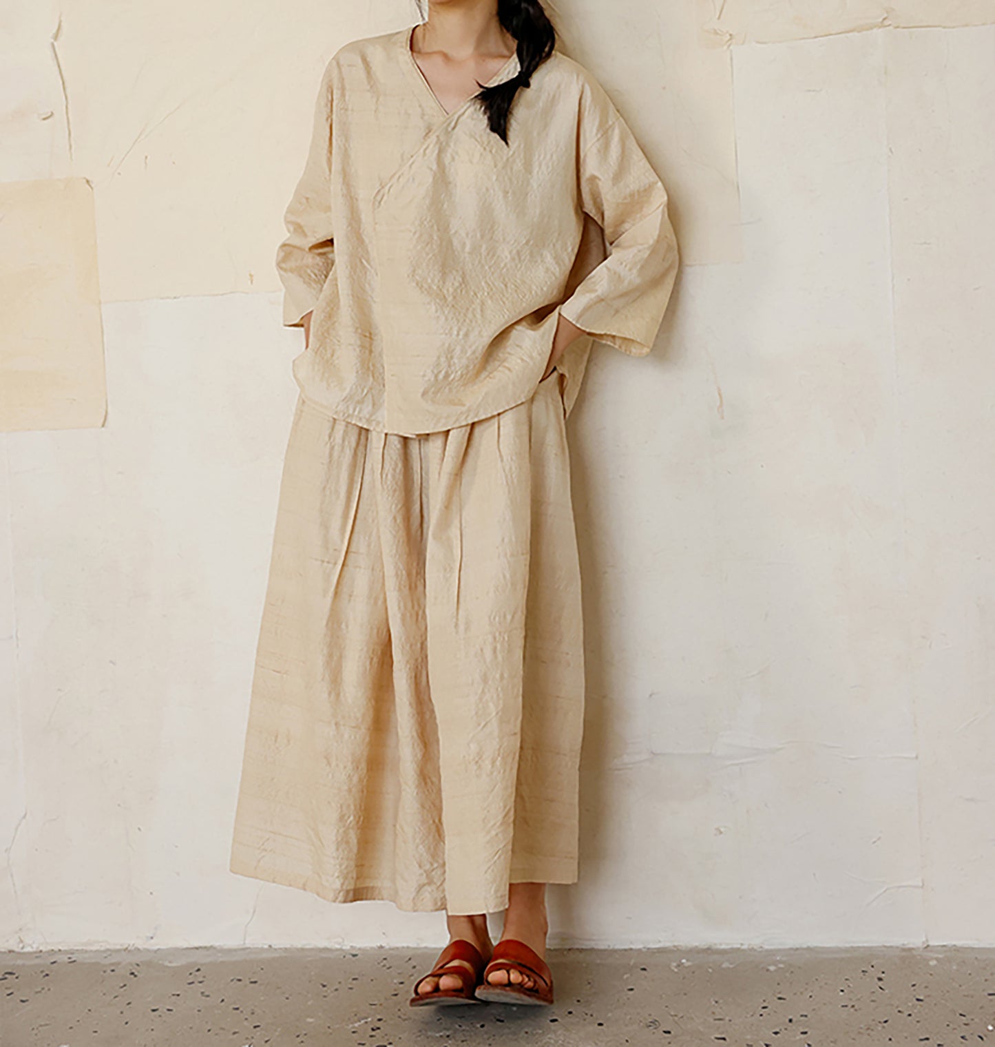 edoa Dupioni Tussah Silk A-line Skirt