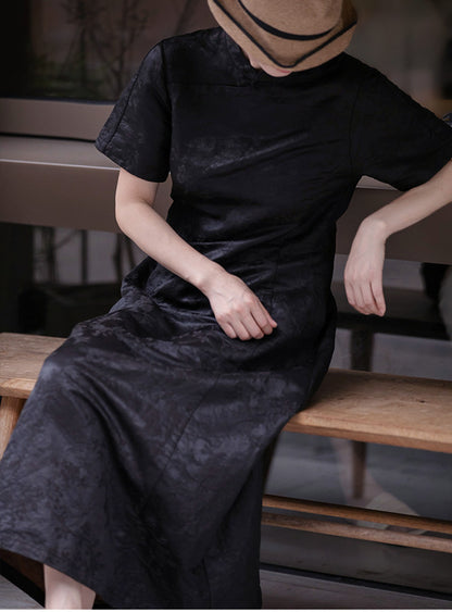 edoa Mud Silk Linen blend Jacquard Qipao
