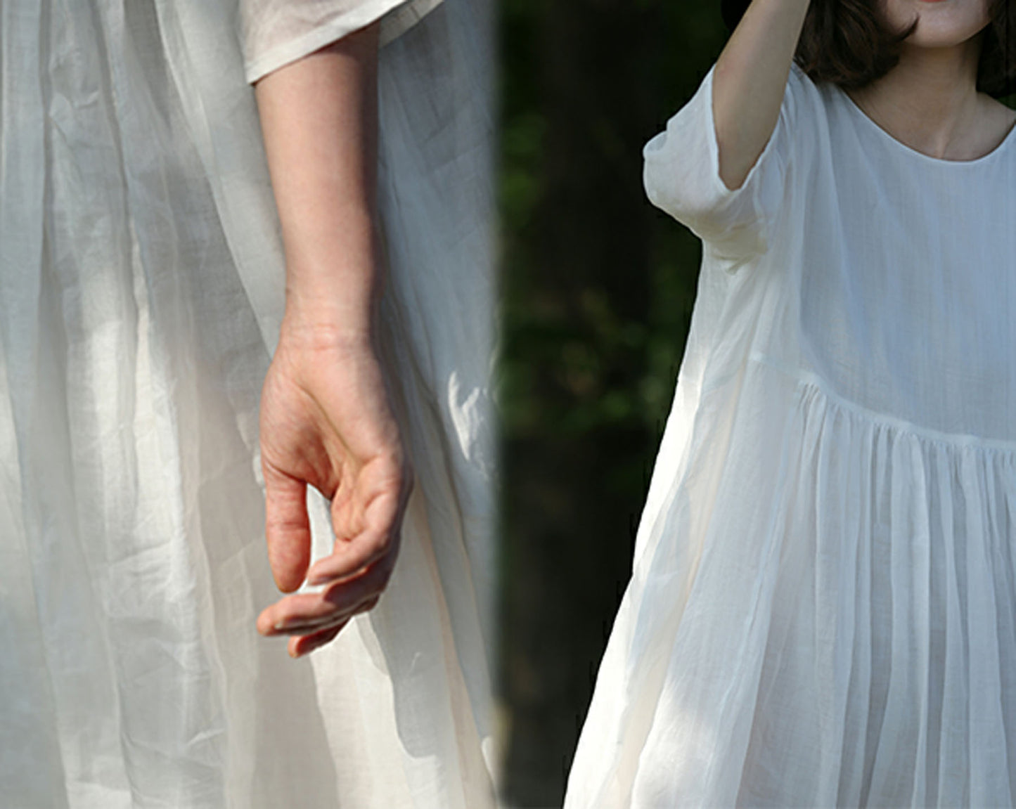 edoa White High Counted Ramie Maxi Dress