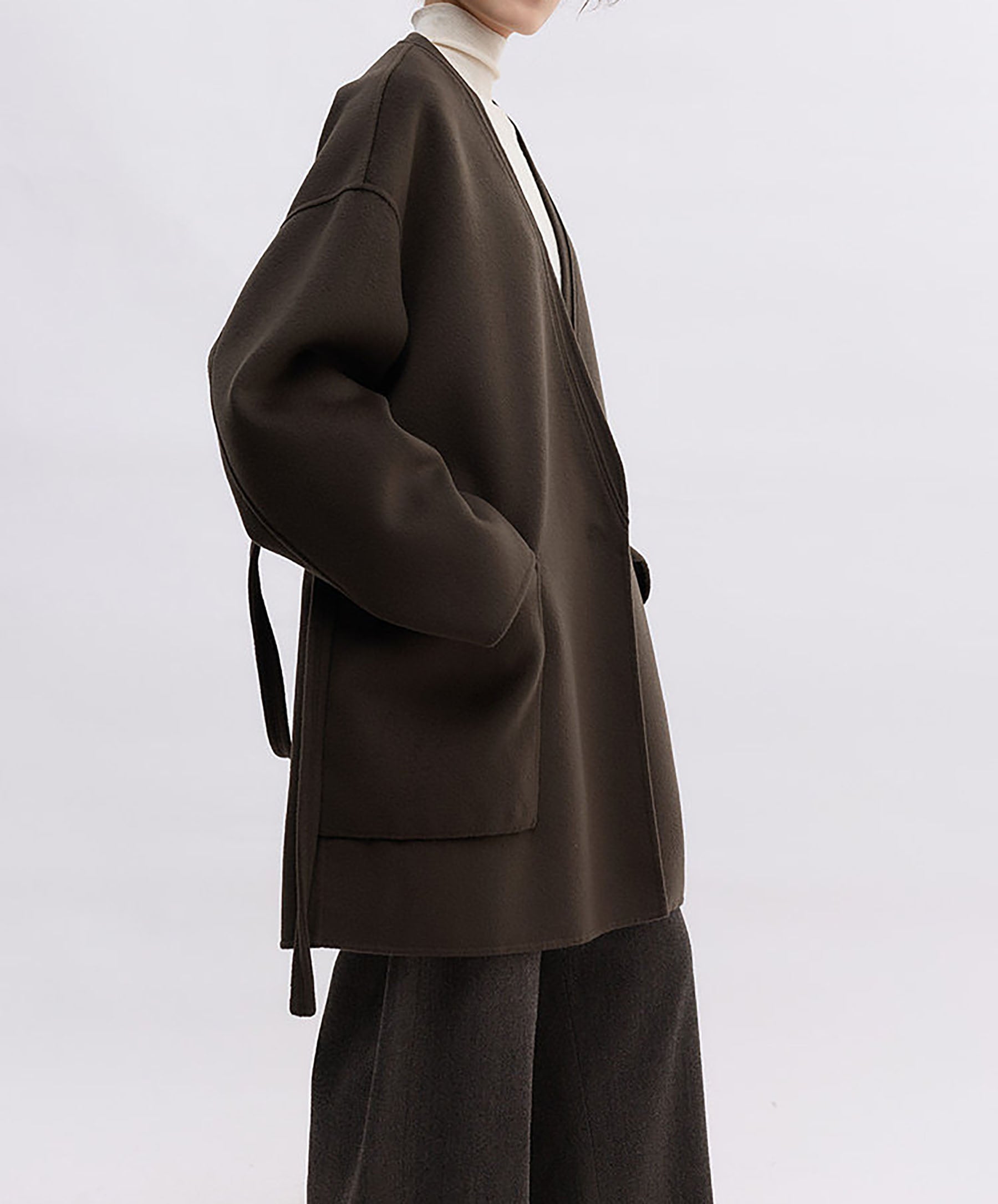 edoa V-neck Double-faced Wool Wrap Coat
