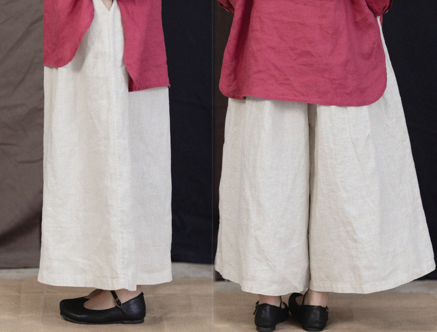 edoa Linen Wide Leg Culotte Pants