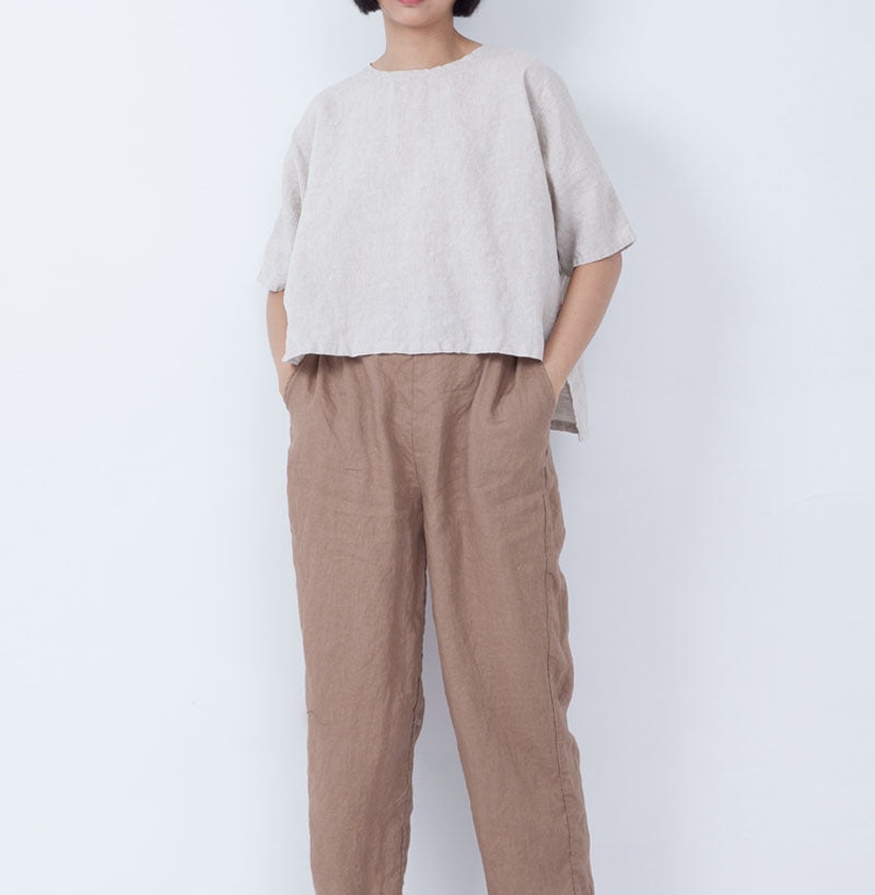 edoa Loose Fitting Linen Tunic Top