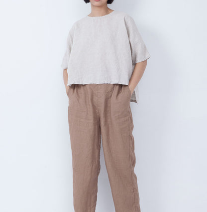 edoa Loose Fitting Linen Tunic Top