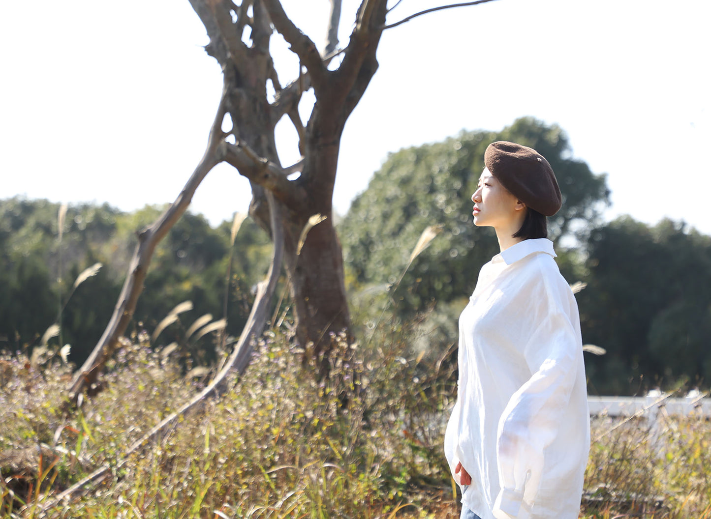 edoa Oversizecd Classic Linen Button Uo Shirt
