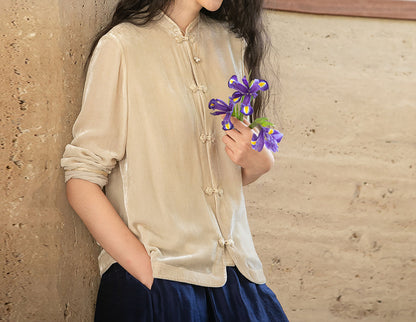 edoa Silk Velvet Chinese Blouse 