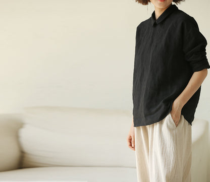 edoa Washed Linen Long Sleeve Blouse