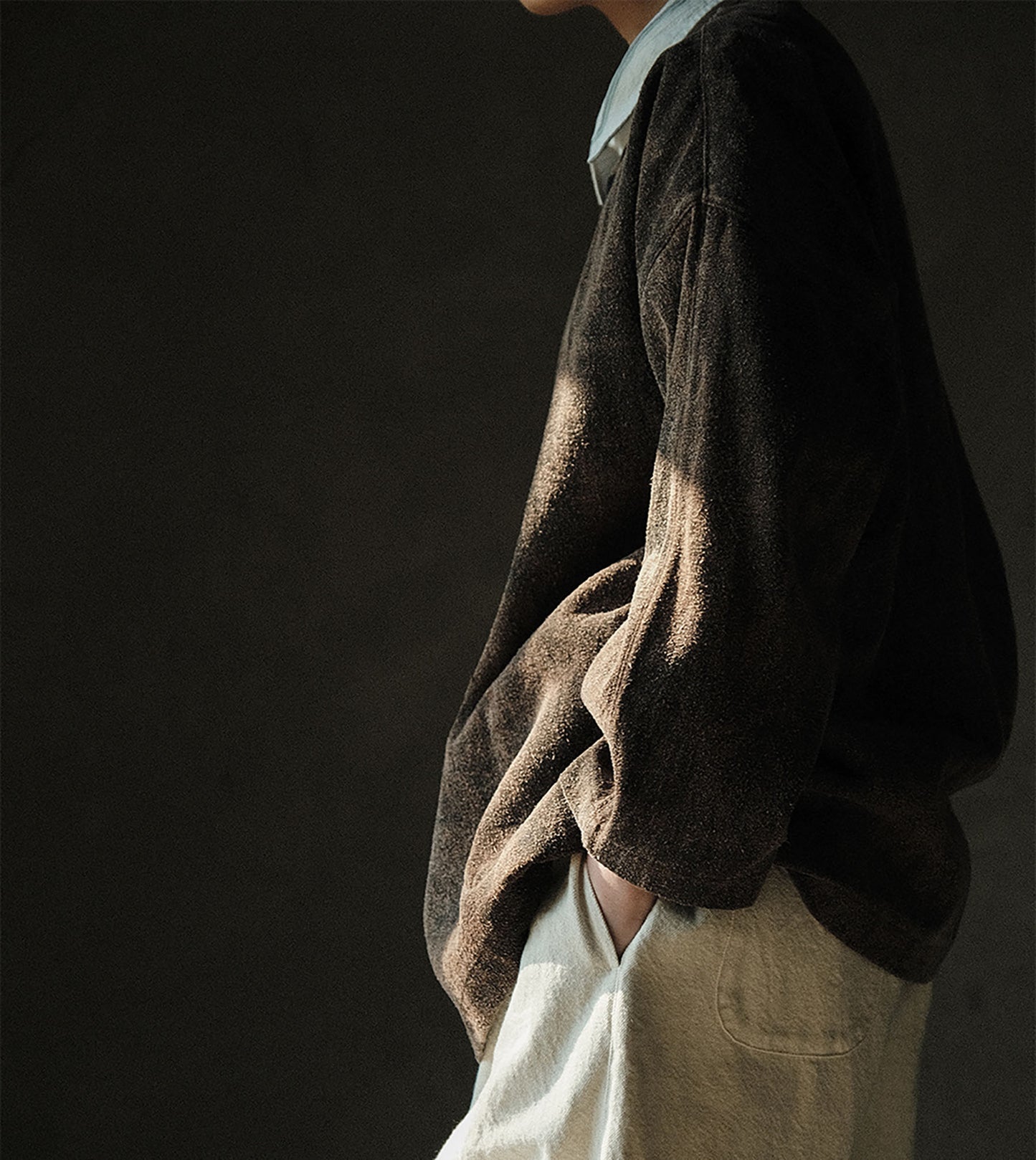 edoa Mud Tussah Silk Slant Placket Jacket 