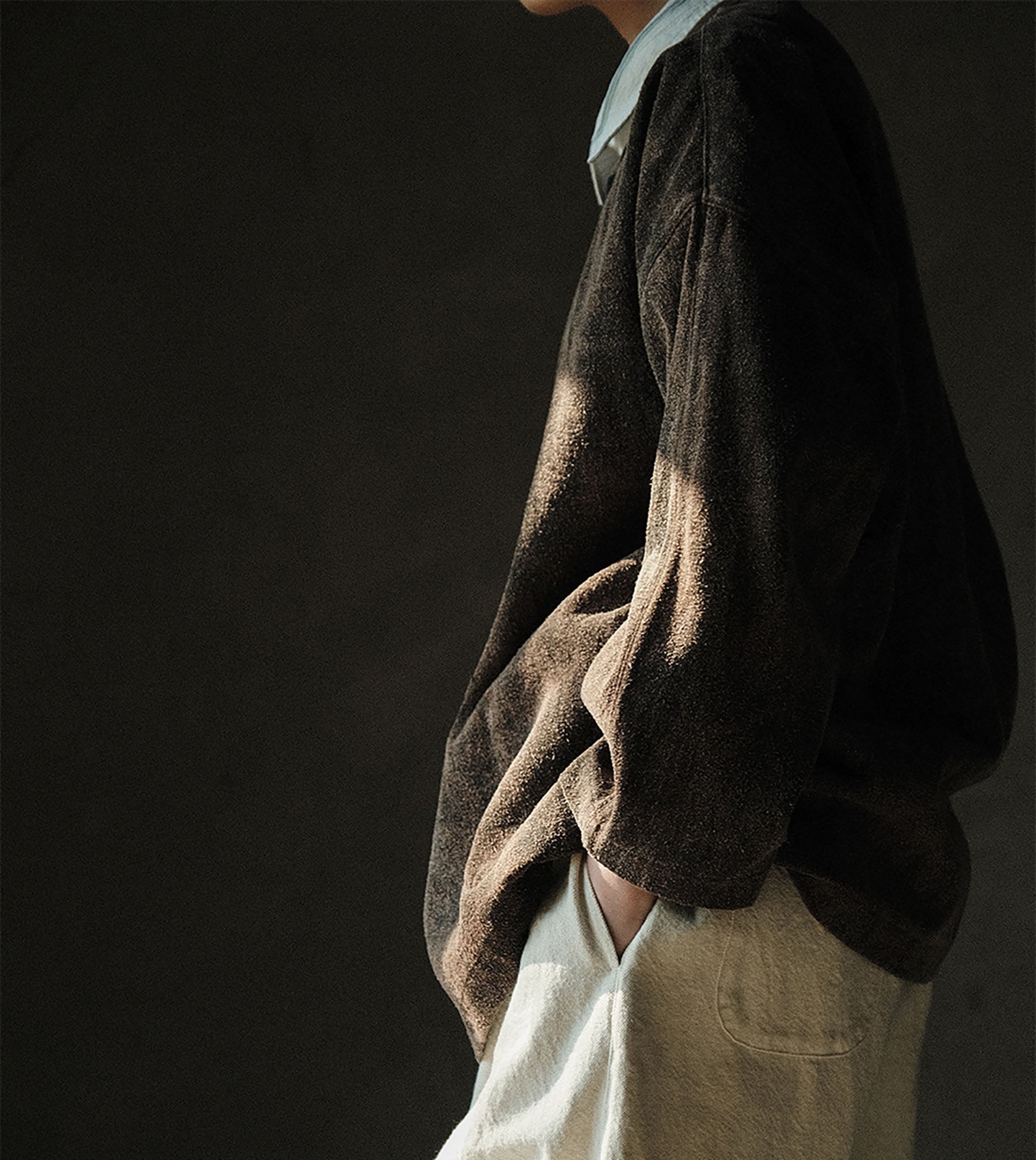 edoa Mud Tussah Silk Slant Placket Jacket 