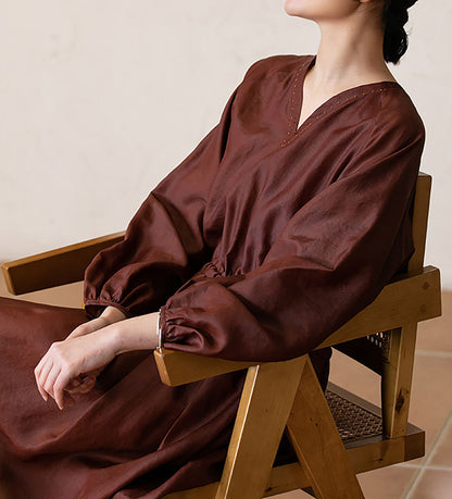 edoa Mud Silk Habotai V-Neck Dress