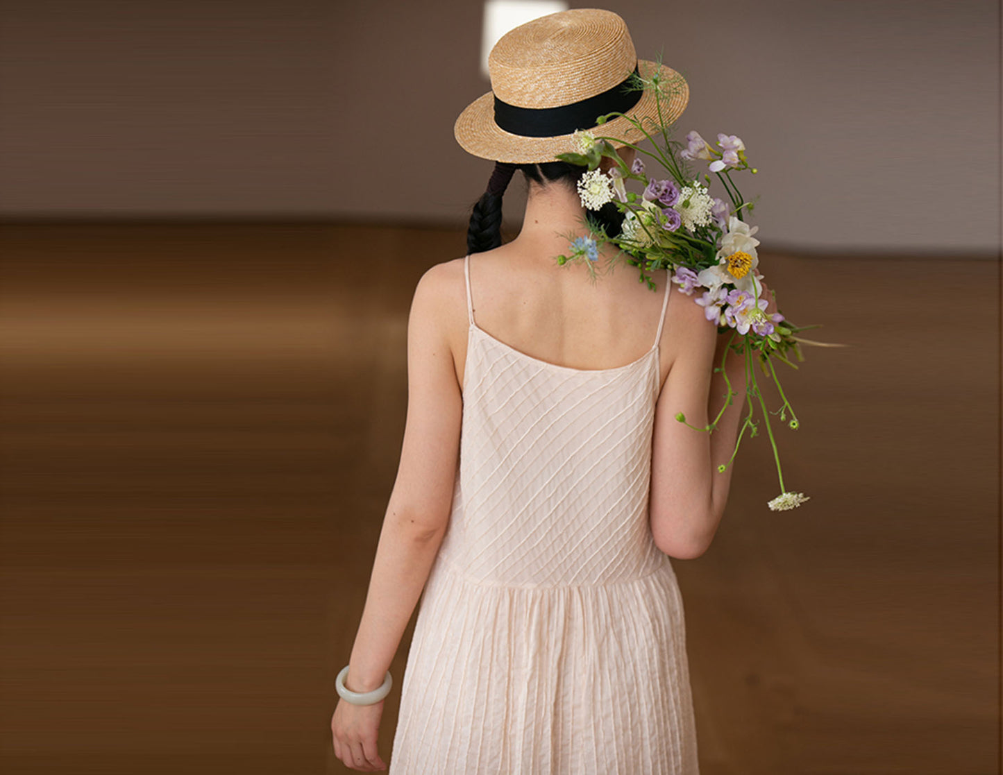 edoa High Count Cotton Pintucked Slip Dress