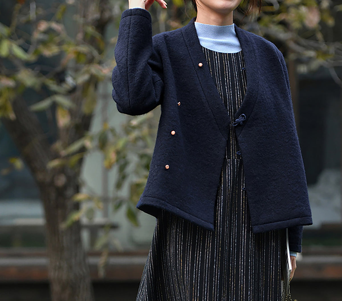 edoa Winter Boiled Wool Short Chinese Coat