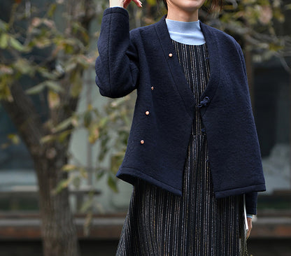 edoa Winter Boiled Wool Short Chinese Coat