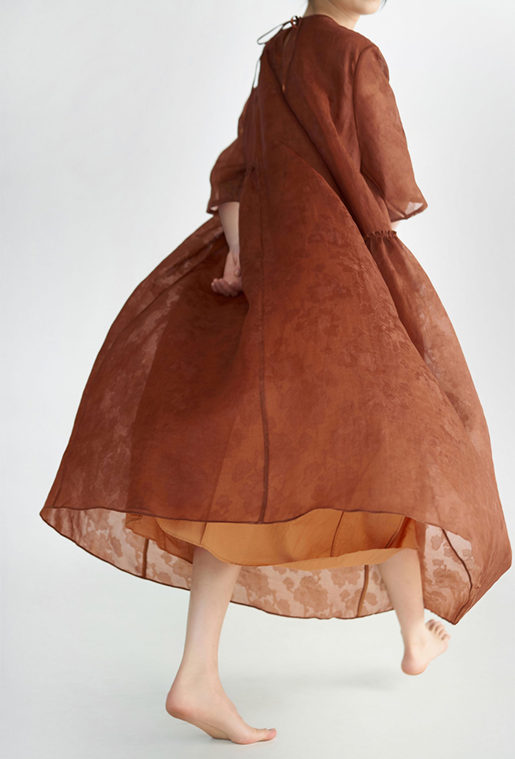edoa Loose Mud Silk Jacquard Dress