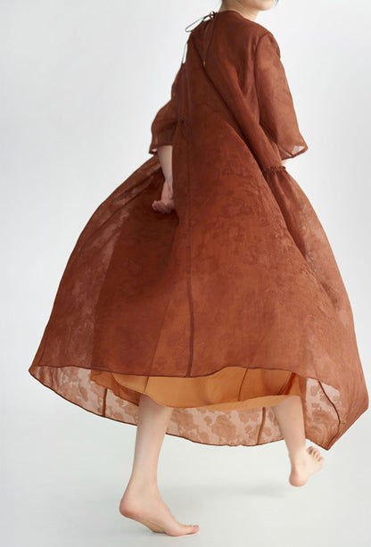 edoa Loose Mud Silk Jacquard Dress
