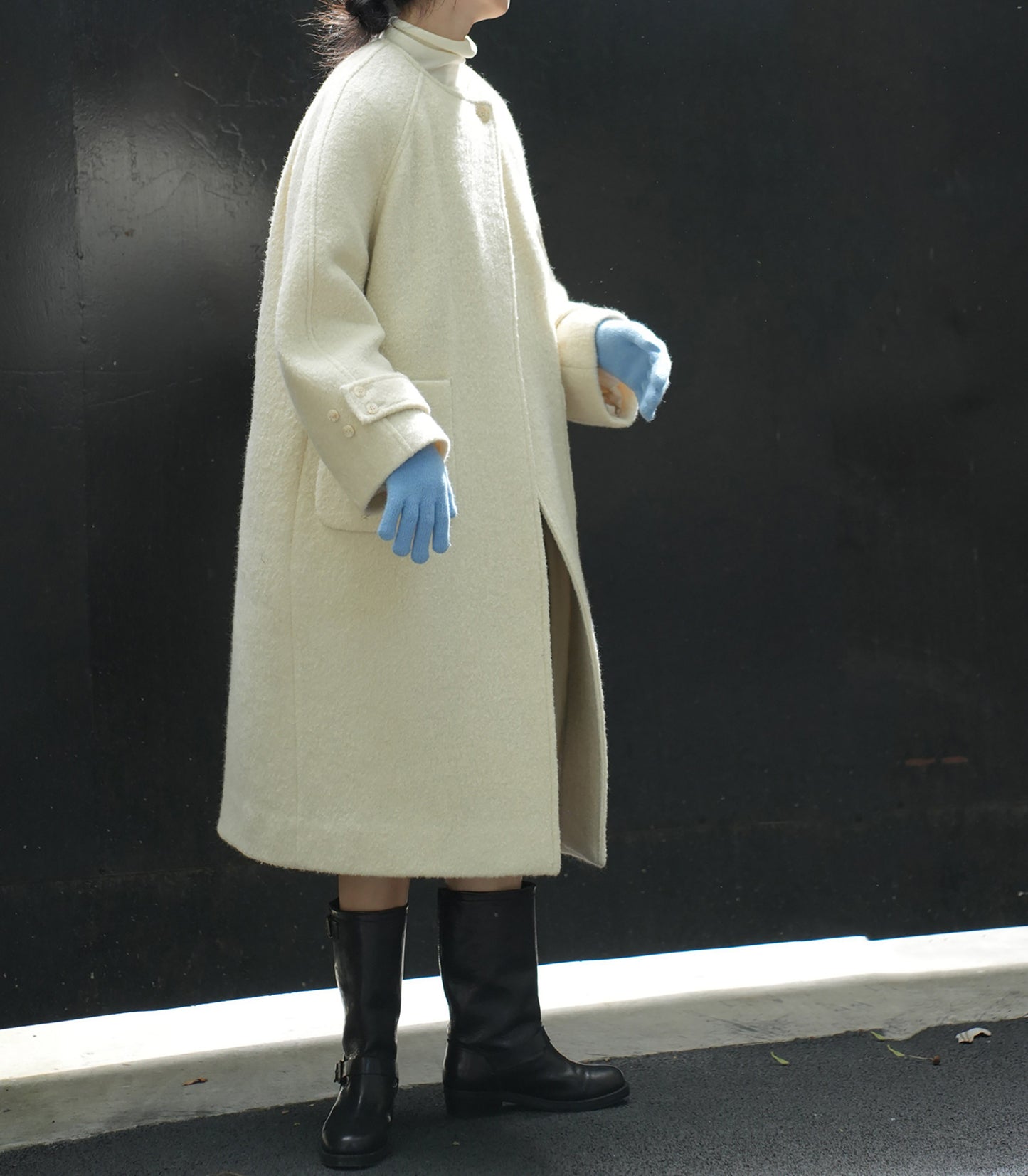 edoa Black Loop-Yarns Wool Trapeze Coat