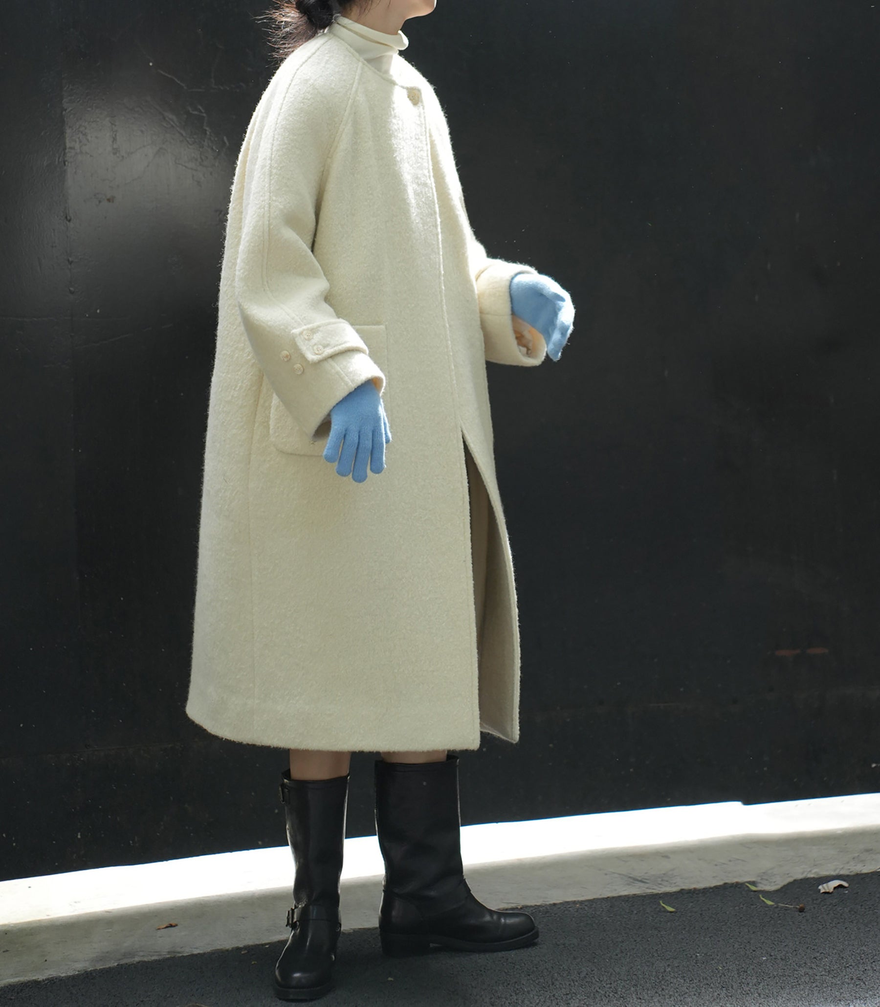 edoa Black Loop-Yarns Wool Trapeze Coat